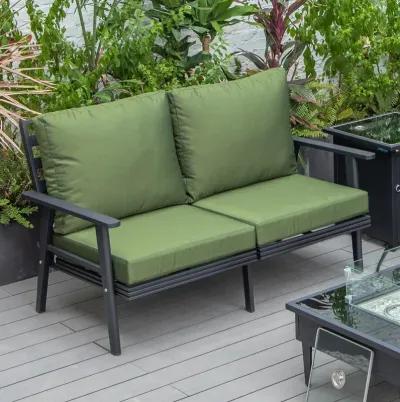 LeisureMod Outdoor Patio Loveseat with Black Aluminum Frame