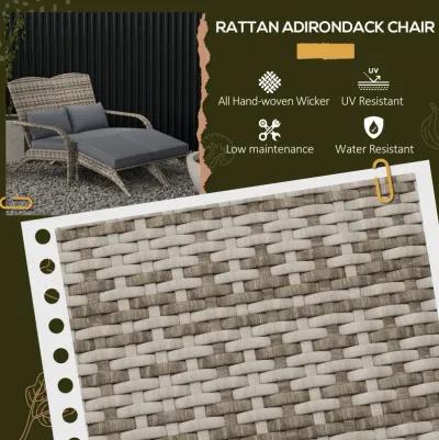 Outsunny Wicker Adirondack Chair for 2 with Cushions & Footrests, PE Rattan Fire Pit Chair for 2, Double Adirondack Patio Chair for Porch, Backyard, Garden with High-back, Wide Armrests, Gray