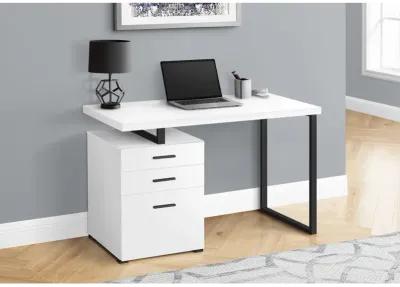 Monarch Specialties I 7646 Computer Desk, Home Office, Laptop, Left, Right Set-up, Storage Drawers, 48"L, Work, Metal, Laminate, White, Black, Contemporary, Modern