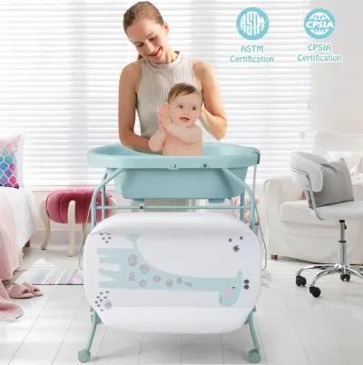 Folding Baby Changing Table with Bathtub and 4 Universal Wheels