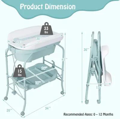 Folding Baby Changing Table with Bathtub and 4 Universal Wheels