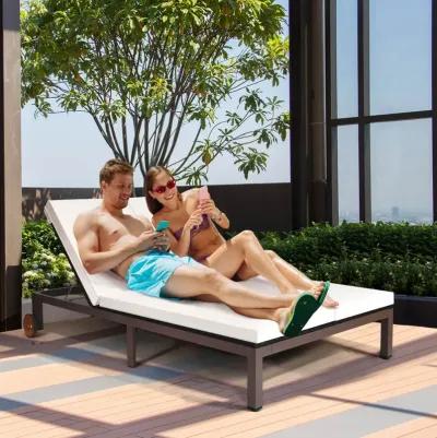 2-Person Patio Rattan Lounge Chair with Adjustable Backrest and Cushions