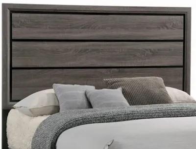 Transitional Queen Bed with Plank Panel Headboard and Low Footboard, Gray-Benzara