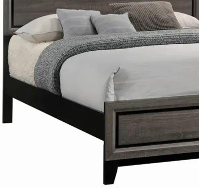 Transitional Queen Bed with Plank Panel Headboard and Low Footboard, Gray-Benzara