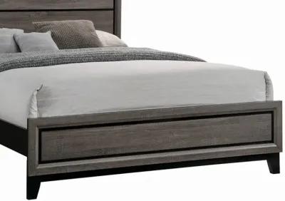 Transitional Queen Bed with Plank Panel Headboard and Low Footboard, Gray-Benzara