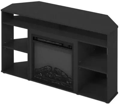 Furinno Jensen Corner TV Stand with Fireplace for TV up to 55 Inches, Americano