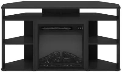 Furinno Jensen Corner TV Stand with Fireplace for TV up to 55 Inches, Americano