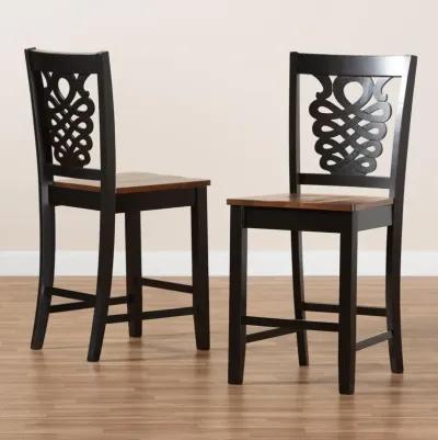 Two-Tone Dark Brown and Walnut Brown Finished Wood 2-Piece Counter Stool Set