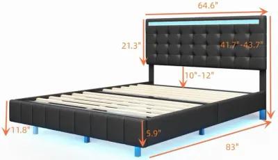 Floating Queen Bed Frame with LED & USB Charger