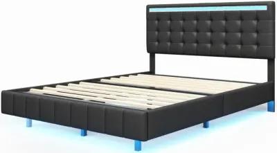 Floating Queen Bed Frame with LED & USB Charger