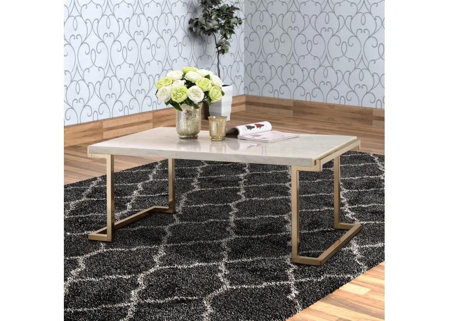 Faux Marble Top Coffee Table With Metal Base, White And Gold-Benzara