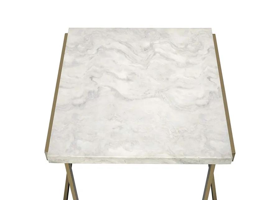 Faux Marble Top Coffee Table With Metal Base, White And Gold-Benzara