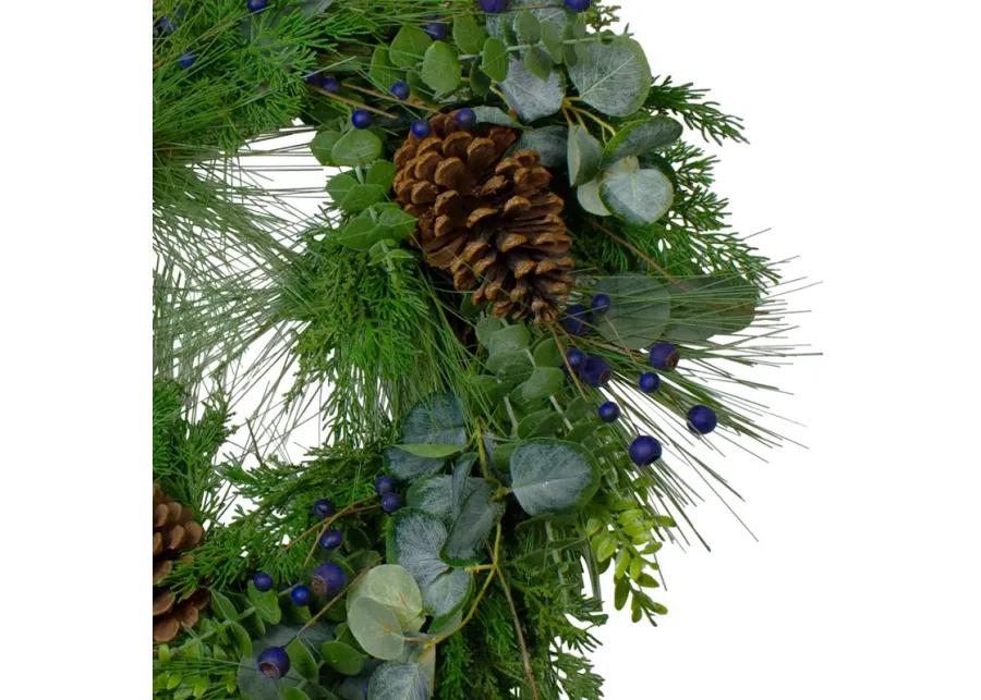 Blueberry Eucalyptus Pine Artificial Christmas Wreath  28" Unlit