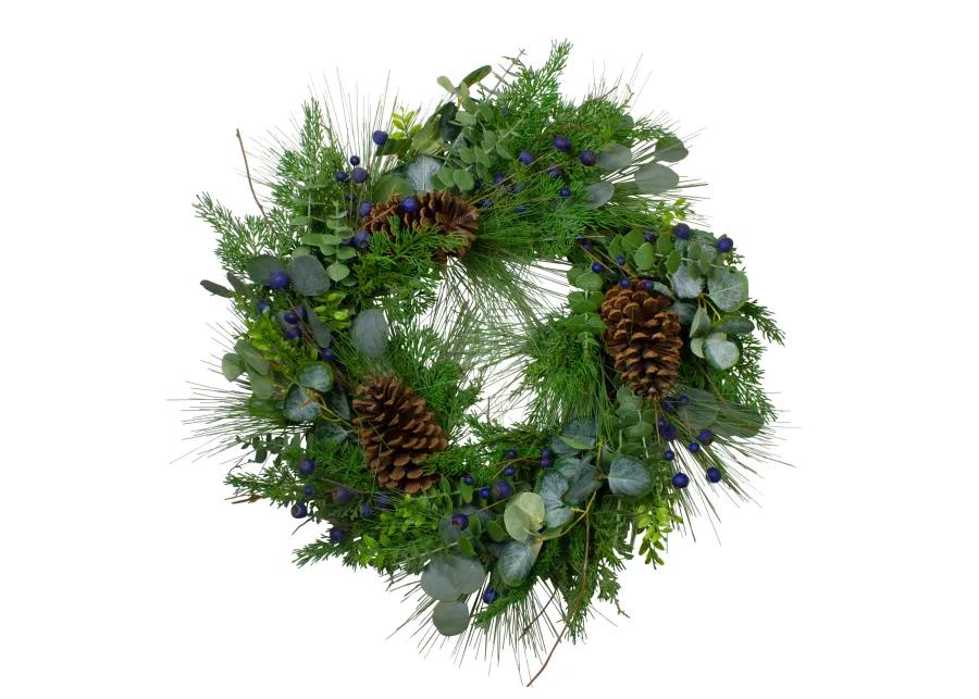 Blueberry Eucalyptus Pine Artificial Christmas Wreath  28" Unlit