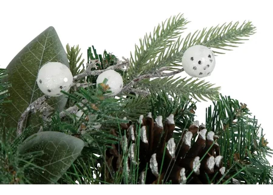 Frosted White Berry and Mixed Pine Artificial Christmas Wreath  24-Inch  Unlit