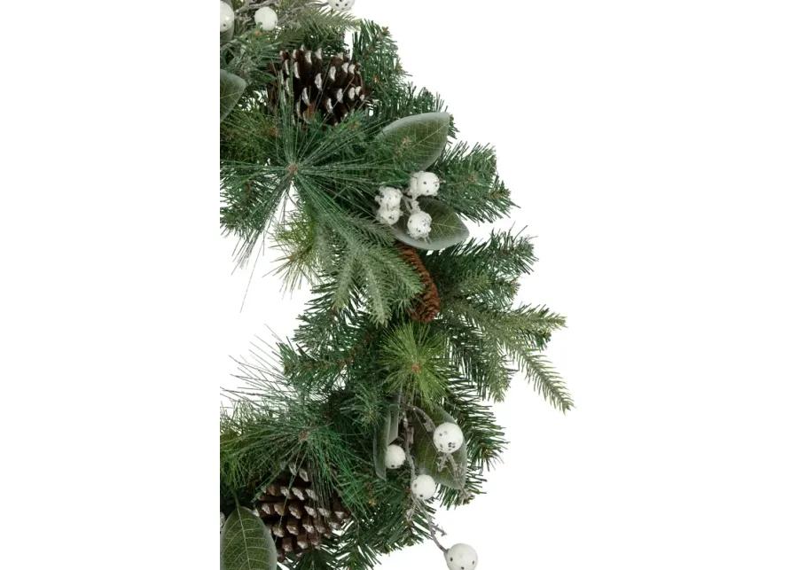 Frosted White Berry and Mixed Pine Artificial Christmas Wreath  24-Inch  Unlit