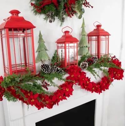 6' x 3" Red Artificial Poinsettia Floral Christmas Garland - Unlit