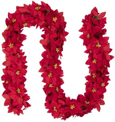 6' x 3" Red Artificial Poinsettia Floral Christmas Garland - Unlit