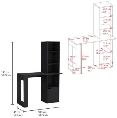 Iowa Computer Desk with 1-Cabinet and 4-Tier Bookcase -Black