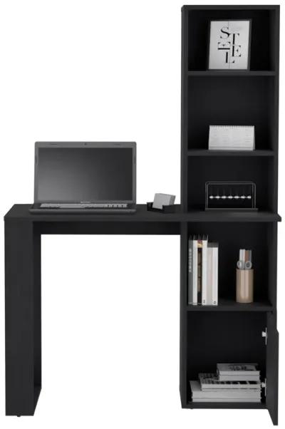 Iowa Computer Desk with 1-Cabinet and 4-Tier Bookcase -Black