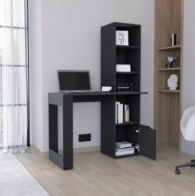 Iowa Computer Desk with 1-Cabinet and 4-Tier Bookcase -Black