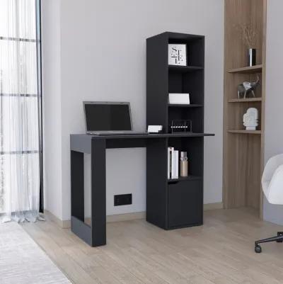 Iowa Computer Desk with 1-Cabinet and 4-Tier Bookcase -Black