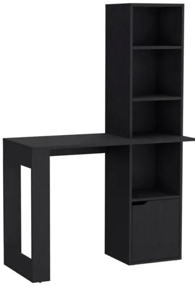 Iowa Computer Desk with 1-Cabinet and 4-Tier Bookcase -Black