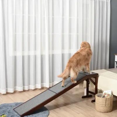 Brown Pet Accessibility: 74" Wooden Dog Ramp for Bed