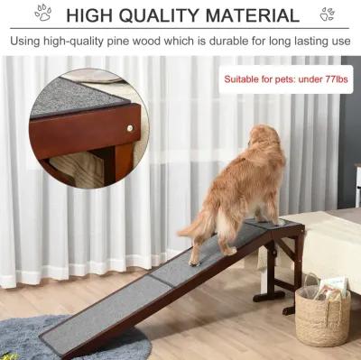 Brown Pet Accessibility: 74" Wooden Dog Ramp for Bed