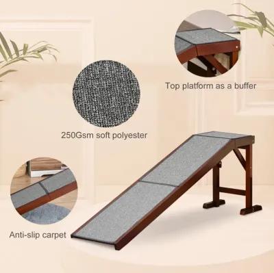 Brown Pet Accessibility: 74" Wooden Dog Ramp for Bed