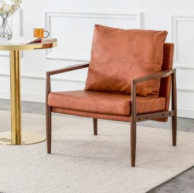 Mid Century PU Leather Accent Chair with Wood Frame