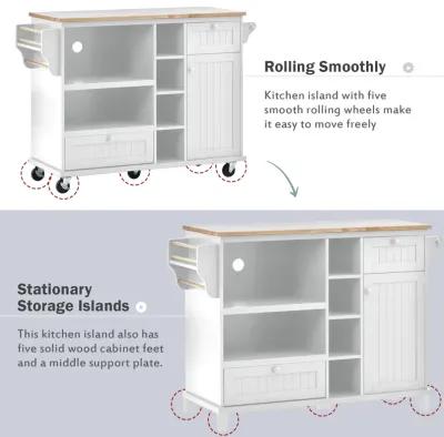 Merax Kitchen Island Cart with Storage Cabinet and Two Locking Wheels,Solid wood desktop