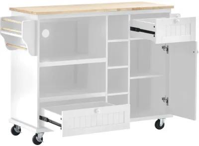 Merax Kitchen Island Cart with Storage Cabinet and Two Locking Wheels,Solid wood desktop