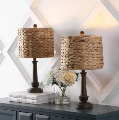 Leona Rustic Farmhouse Handwoven Rattan/Resin LED Table Lamp