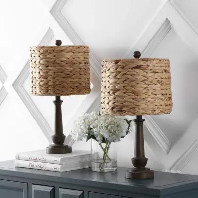 Leona Rustic Farmhouse Handwoven Rattan/Resin LED Table Lamp