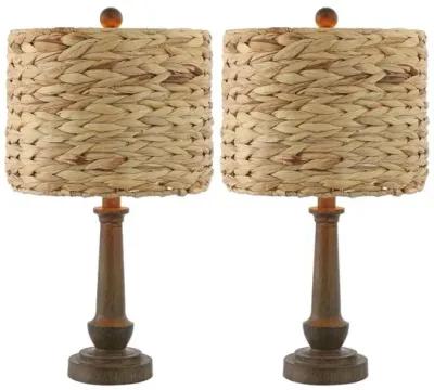 Leona Rustic Farmhouse Handwoven Rattan/Resin LED Table Lamp