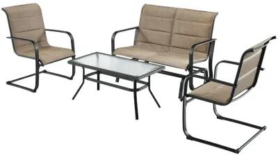 4 Pieces Outdoor Patio Furniture Set with Padded Glider Loveseat and Coffee Table-Brown