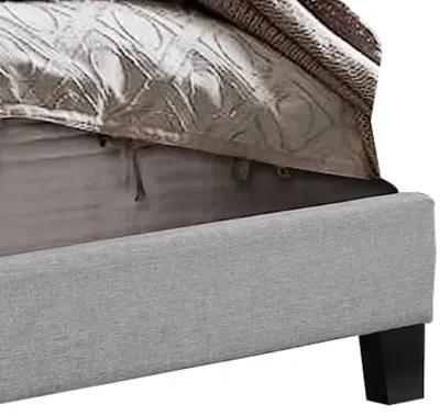 Shirin Twin Size Bed, Wood, Nailhead Trim, Upholstered Headboard, Gray - Benzara