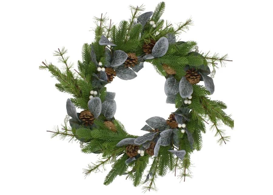 Mixed Pine  White Berries and Pinecones Artificial Christmas Wreath - 22-Inch  Unlit