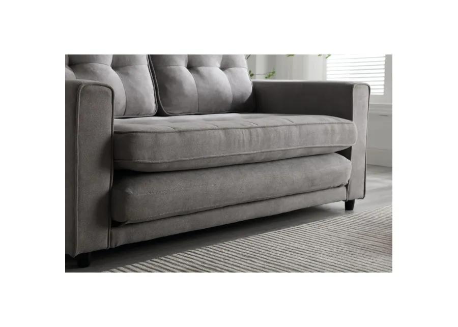 Convertible Sofa Bed Set in Gray & Beige Linen Fabric