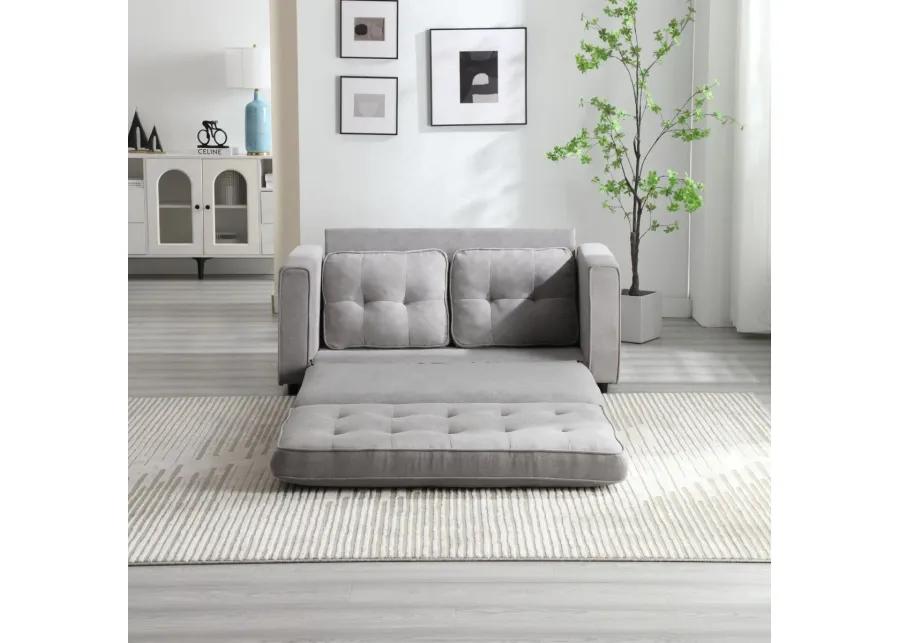 Convertible Sofa Bed Set in Gray & Beige Linen Fabric