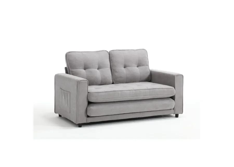 Convertible Sofa Bed Set in Gray & Beige Linen Fabric