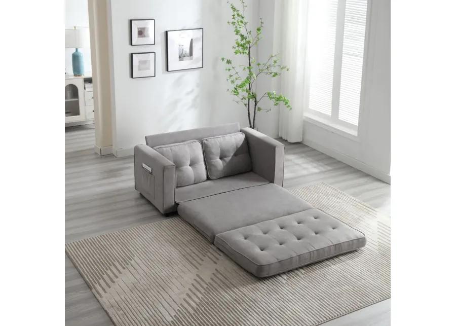 Convertible Sofa Bed Set in Gray & Beige Linen Fabric