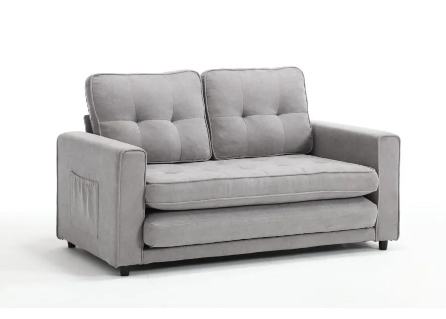 Convertible Sofa Bed Set in Gray & Beige Linen Fabric