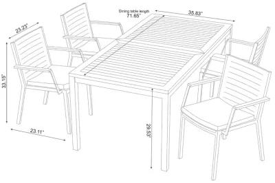 Monterey 4 Seater Dining Set with 72 in. Table - Aluminum and Teak