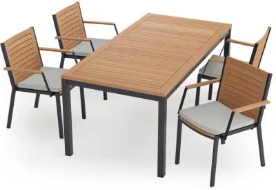 Monterey 4 Seater Dining Set with 72 in. Table - Aluminum and Teak