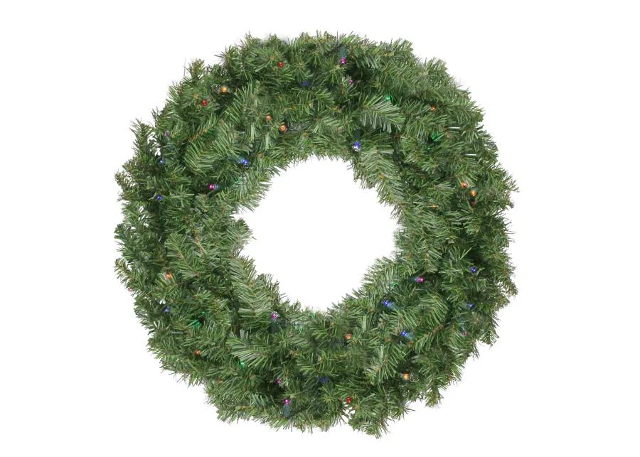 Pre-Lit Canadian Pine Artificial Christmas Wreath - 24-Inch  Multi Lights