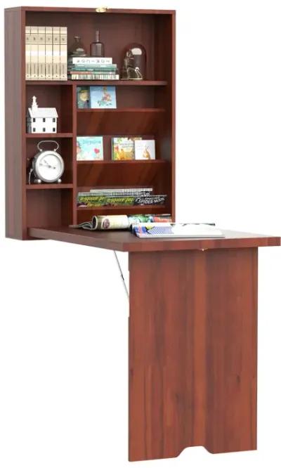 Space-Saving Workstation: Mahogany Wall-Mounted Convertible Desk