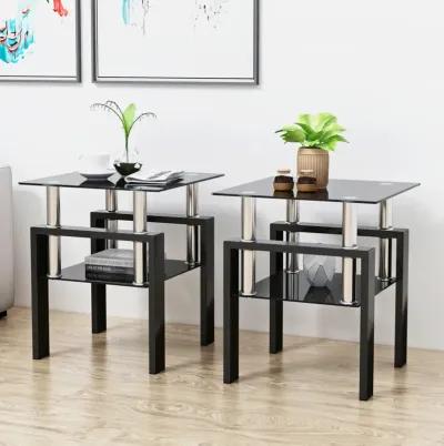 Modern Black Tempered Glass End Tables