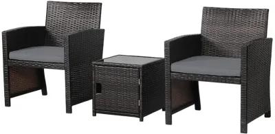 3 Pieces Patio Wicker Furniture Set with Storage Table and Protective Cover